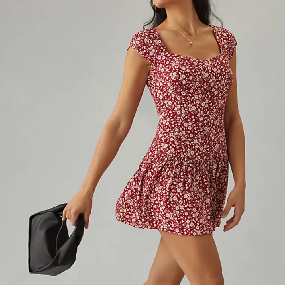 New Reformation Olencia Red Floral Mini Dress, Size 2